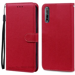 Luxurious Soft TPU Leather Flip Wallet Phone Case with Strap and Card Slots for Huawei Y8P (Dark Red)