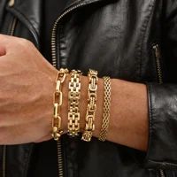 Casual Chain Bracelet for Men Boys,Gold Color Stainless Steel Chain Wristband,Rock Punk Cool Classic Jewelry Gift 1