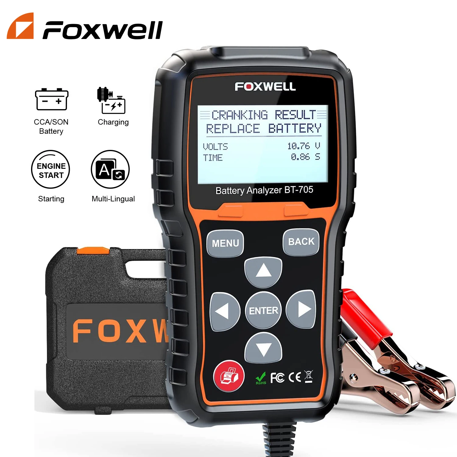

FOXWELL BT705 Car Battery Tester 12v 24v Heavy Duty Truck Cranking Charging System Test Professional Battery Load Tester