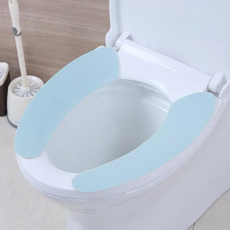 1Pair Washable Toilet Cushion Sticker Seat Lid Pad Comfortable Soft Toilet Seat Cover Mat Adhesive Cloth Cushion Sticker