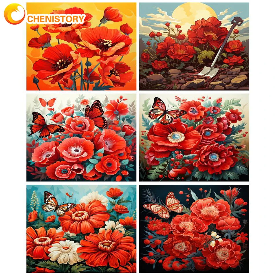 

CHENISTORY Paint By Numbers On Canvas Gorgeous Flowers Scenery DIY Frameless 60x75cm Oil Painting By Numbers Home Decor
