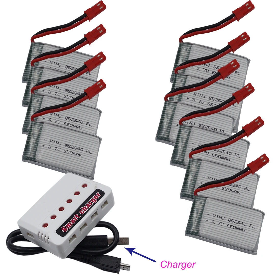 10pcs 3.7V 650 mAh 25C Polymer Li Li-ion Battery 852540 JST Connector Lipo For SYMA X5C X5A X5SC RC Quadcopter Helicopter Drone