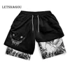 Men's Compression Shorts Anime Print Double Layer 2-in-1 Performance Shorts Breathable Quick-Drying Elastic Workout Shorts 3