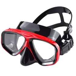 Wide-View Silicone Snorkel Mask with Tempered Glass Lens and Adjustable Strap (BlackRed)