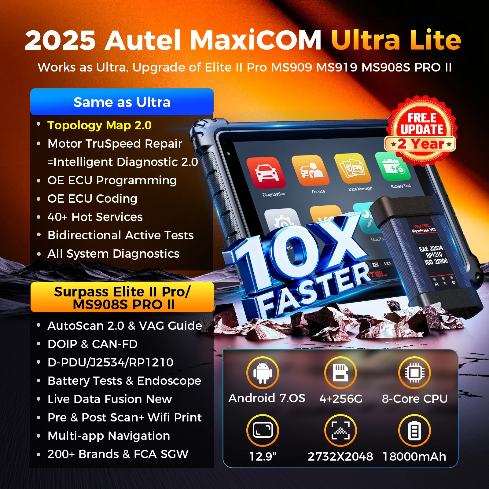 Lecteur de diagnostic Autel Ultra Lite, programmation ECU avancée via VCMI, outil de diagnostic CAN FD, diagnostic de tous les systèmes, PK MS919 1 Lecteur de diagnostic Autel Ultra Lite, programmation ECU avancée via VCMI, outil de diagnostic CAN FD, diagnostic de tous les systèmes, PK MS919 1