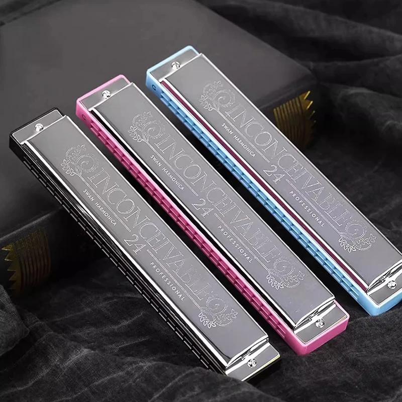 24 Hole Harmonica Professional Performance Competition Polyphonic Diatonic Harmonica in C with Hard Case and Cloth diatonic harmonica