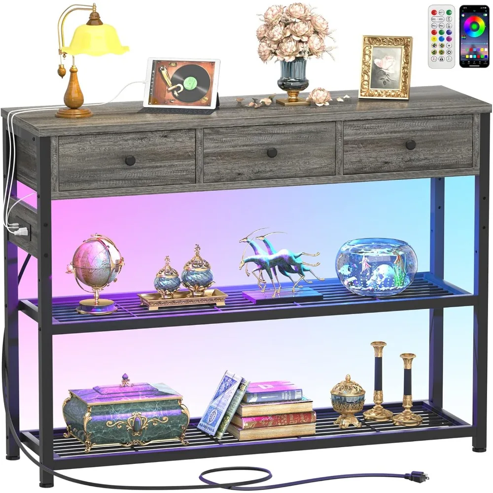 

Console Table for Entryway with Power Strip, Table with RGB LED Lights, Entry Table with Storage Drawers, Console Tables