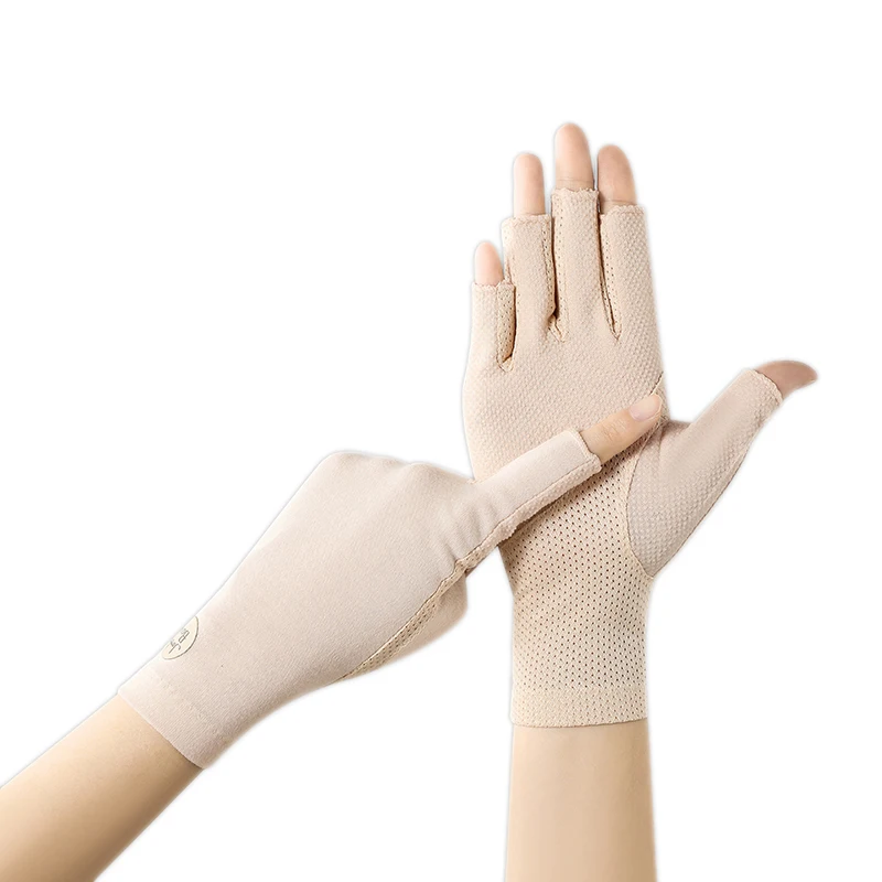 Women's Cotton Thin Touch Screen Riding Driving Outdoor Summer Autumn Fingerless Half-finger UV Protection Sunscreen Gloves