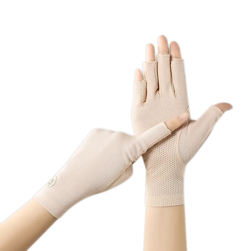 Women's thin cotton touch gloves for horseback riding and outdoor driving in summer and autumn, half-finger for protection against ultraviolet rays.