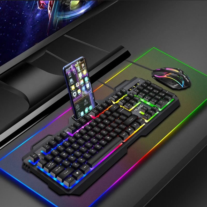 

Gaming Wired Keyboard Mouse Set Usb Backlight Mechanical Keyboard For Pc Laptop 104 Keys Keyboard Business Office Supplies