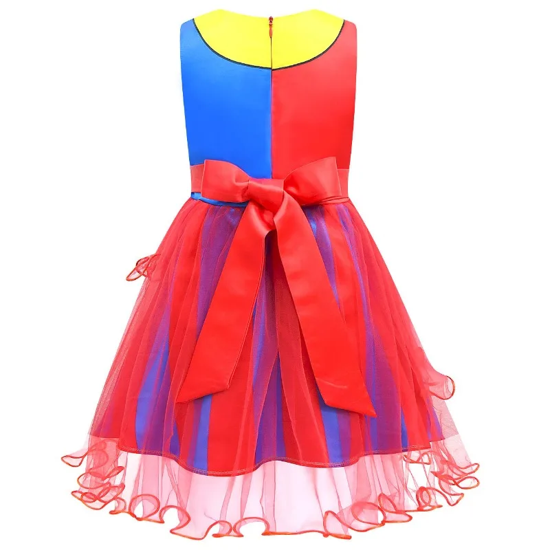 The Amazing Digital Circus Pomni Kids Cosplay Costume Girls Princess Dress Bag Mask Children Halloween Cartoon Summer Dress