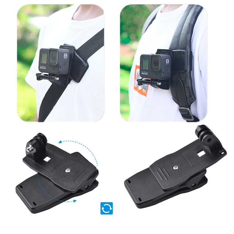 2 in1 Sports Camera Backpack Clip Adapter Base Screw Fixed Bracket for Gopro Hero / Dji Action 1 / 2 / Action 3 Accessories 4