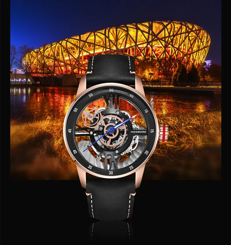 Автоматические механические часы HANBORO Birde s Nest Design для мужчин роскошные с