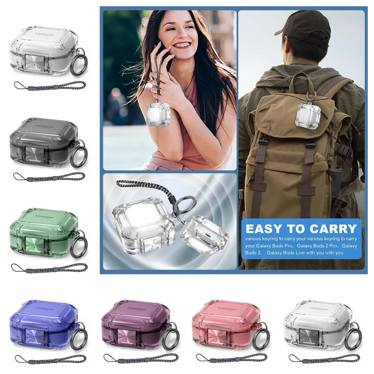 2023 Nuovo Per Samsung Galaxy Buds Pro 2/Buds Pro/Buds 2/Buds Live Case Portachiavi E Corda Accessori Per Auricolari Per Buds Pro2 Case