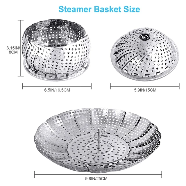 Vegetable Steamer Basket, Premium Stainless Steel Veggie Steamer Basket -  Folding Expandable Steamers to Fits Various Size Pot, Small 