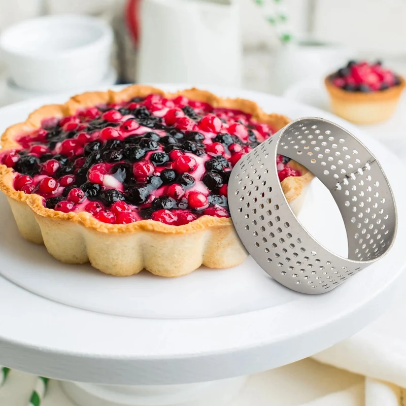 Lot De 5 Cercles à Tarte Perforés Inox - 6, 8, 10, 15, 20 Cm, Pour Pâtisserie, Quiches, Mousses