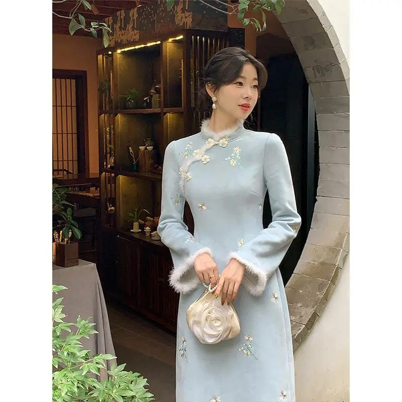 Chinese Dress Chinese Traditional Qipao Dress Cheongsam Women's Clothing Autumn Winter