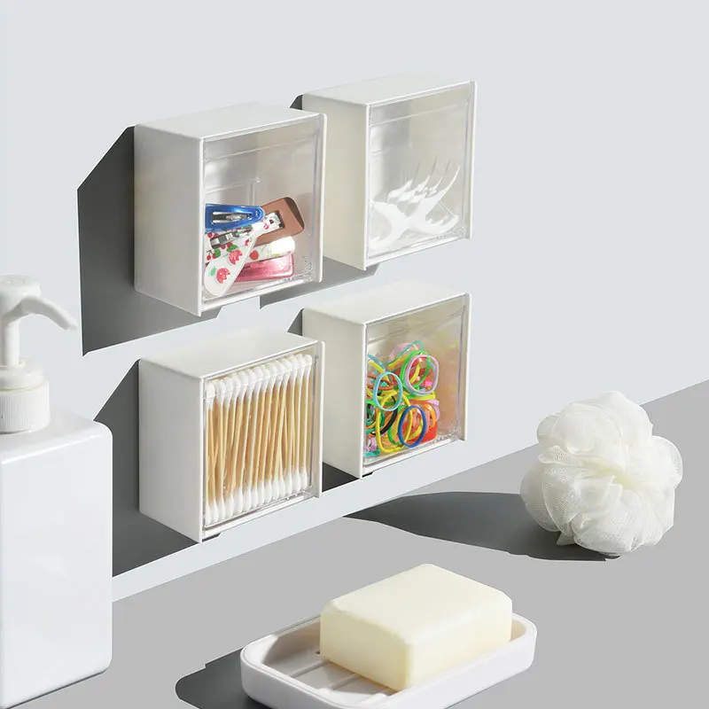 

Wall Mounted Storage Box Dustproof Bathroom Organizer Cosmetic Cotton Swabs Jewelry Storage Box Multifunctional Storage Case