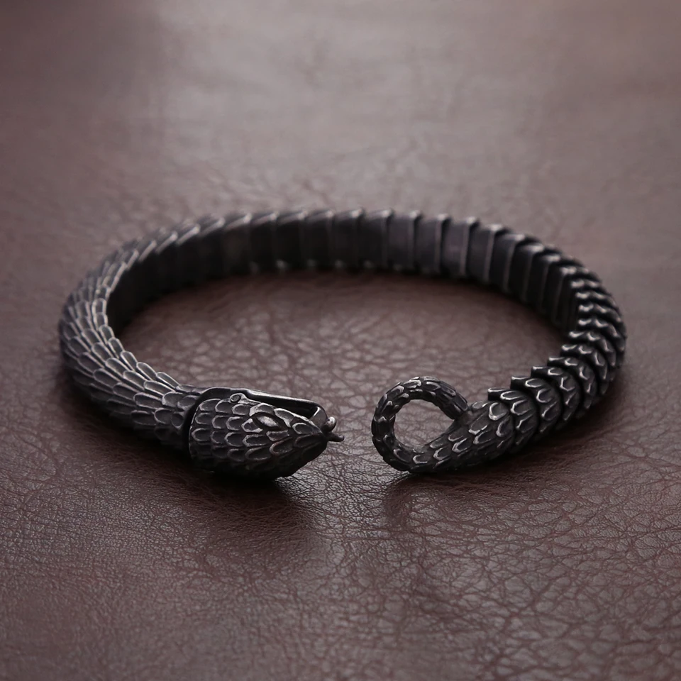 Bico Snake Black Chain Bracelet - Solid Brass Tribal Skate Jewelry For Men & Women (FB14 Black)