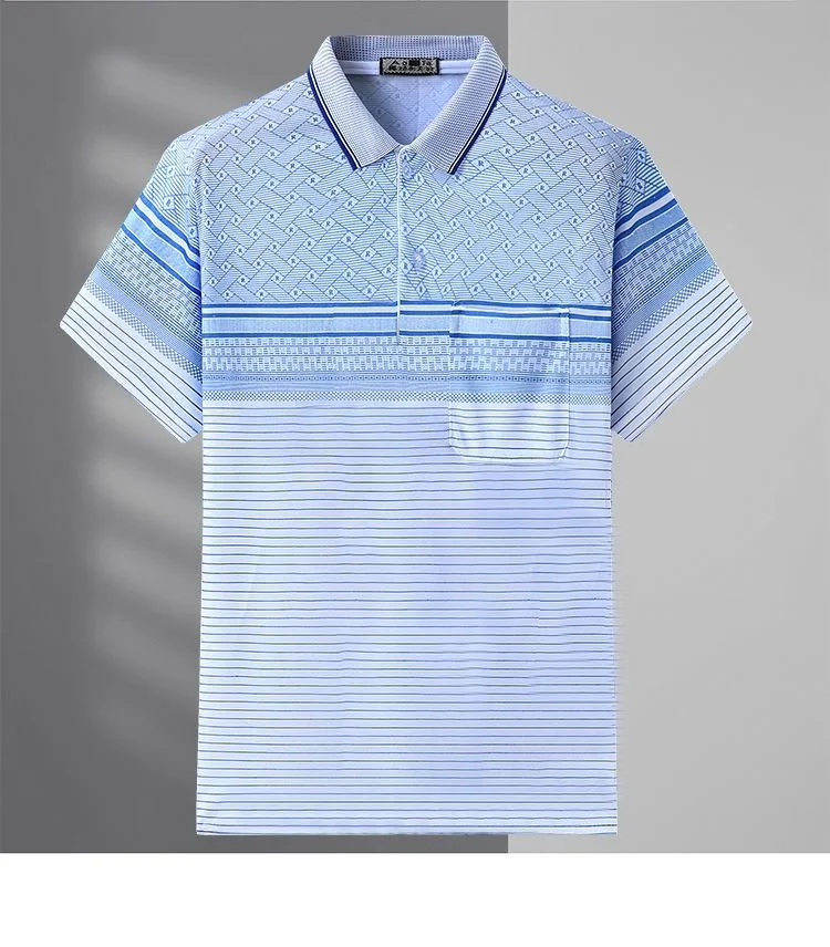 2023 New Men's T-shirt Short Sleeve Polo-Neck Commuter Summer Basic Fashion Casual All-match England Striped Pockets Pullovers 15 S2640965c780d4280819e461abdb755e7v