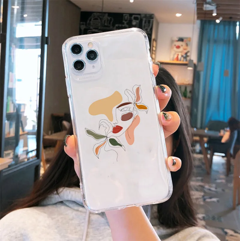 Art Line Painting Transparent Phone Case - Fashionable and Soft Back Cover