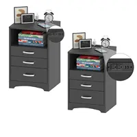 Vabches Nightstand Set of 2 with Charging Station Bedside Table with 3 Drawers & Open Storage Shelf Wooden End Table for Bedroom 1