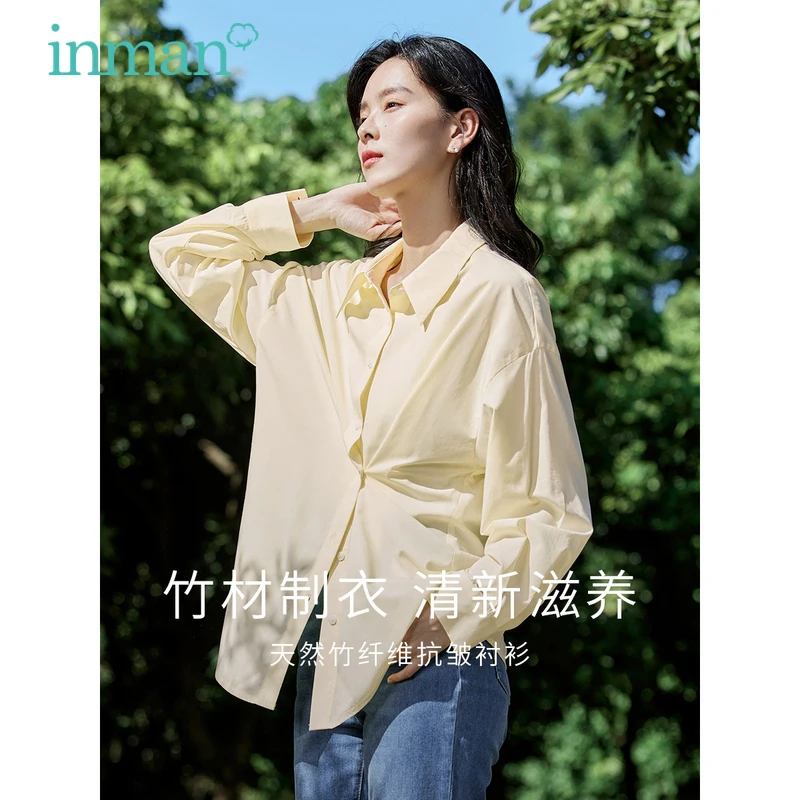 INMAN Women Sunscreen Shirts 2023 Spring Long Sleeve Polo Neck Loose Blouse Yellow Blue Purple Casual Chic Coat Outwear стул chic bluvel 06 blue каркас