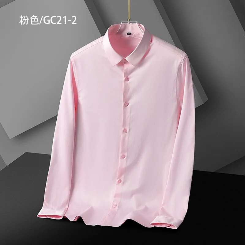 Men's spring and summer men's business slim casual pure color stretch men's shirt long sleeves mens white short sleeve shirt Shirts
