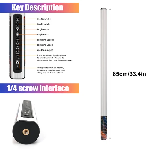 LUXCEO 85cm LED RGB 무드 라이트 삼각대 포함 배경 램프 스틱 분위기 라이트 튜브 음악 바/파티/룸/스튜디오 용 낭만적 인 조명 2