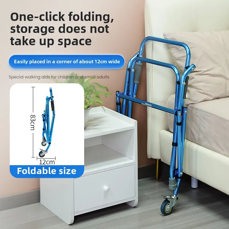 Foldable Children's Walker with Wheels Aluminum Alloy Walker Lower Limb Training Standing Four Wheeled Mobility Scooter