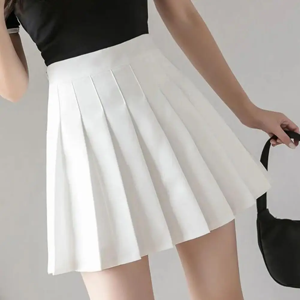 

Lady Mini Pleated Skirt Firm Stitching Pure Color Summer Mini Skirt A-line Breathable Women Pleated Skirt Female Clothes
