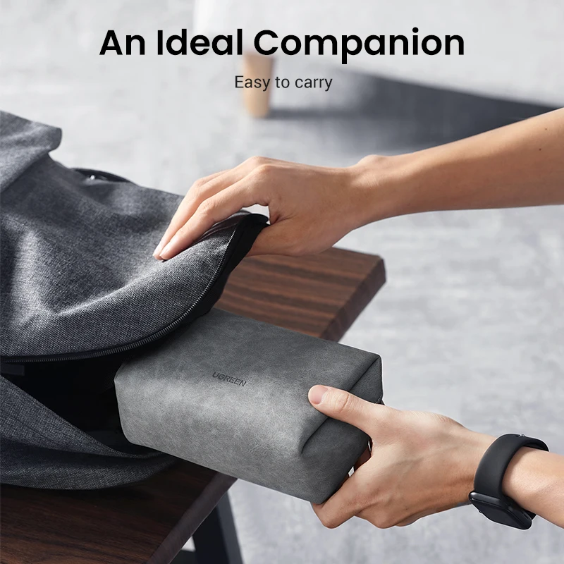 UGREEN Leather Storage Bag for Earphone USB Cable Organizer Bag for Headphones Charger Cell Phones Digital Accessories Bag