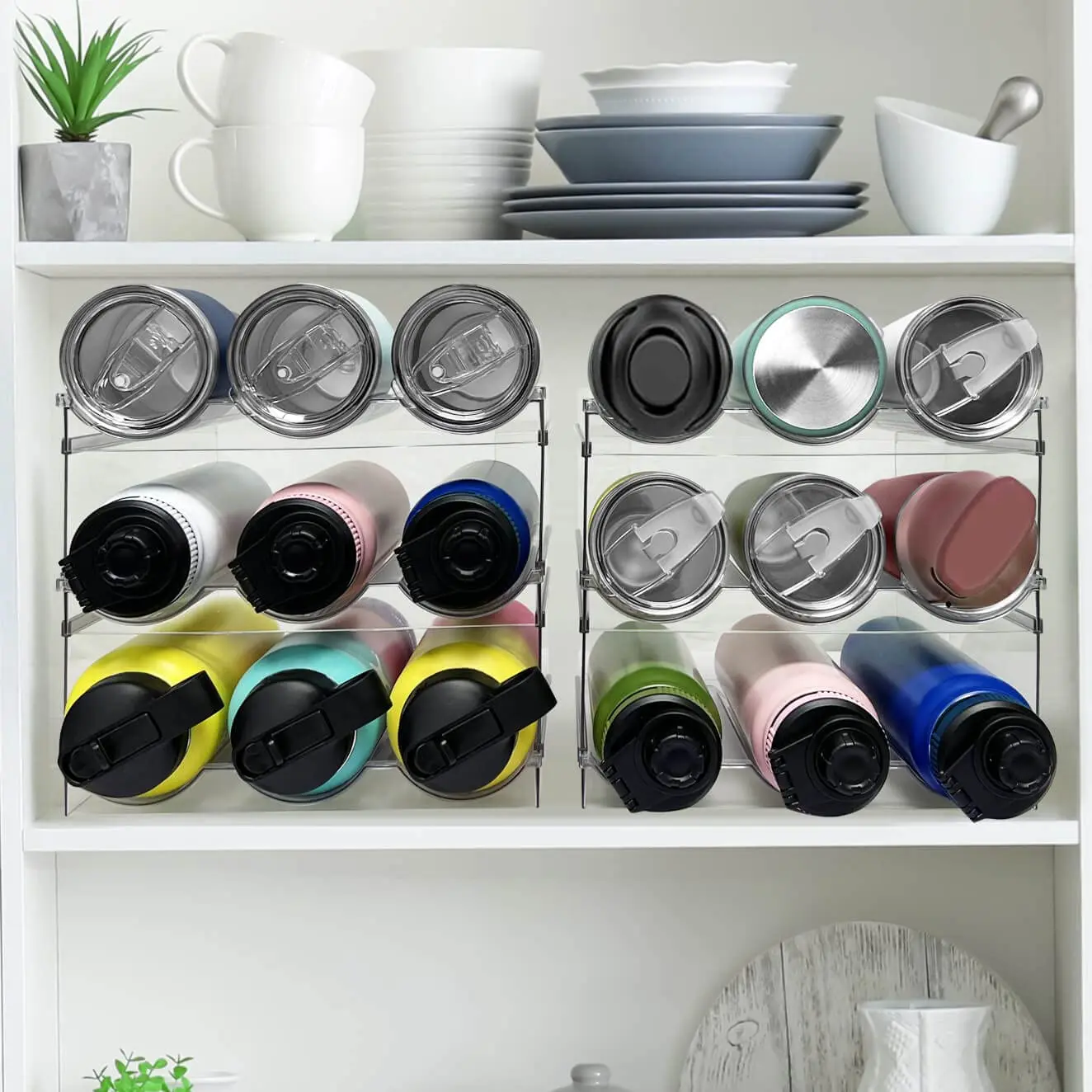 Wine Rack for Refrigerator Water Bottle Organizer Storage Rack, Holder for Kitchen Cabinet  Tumbler Mug Cup Organizer 6