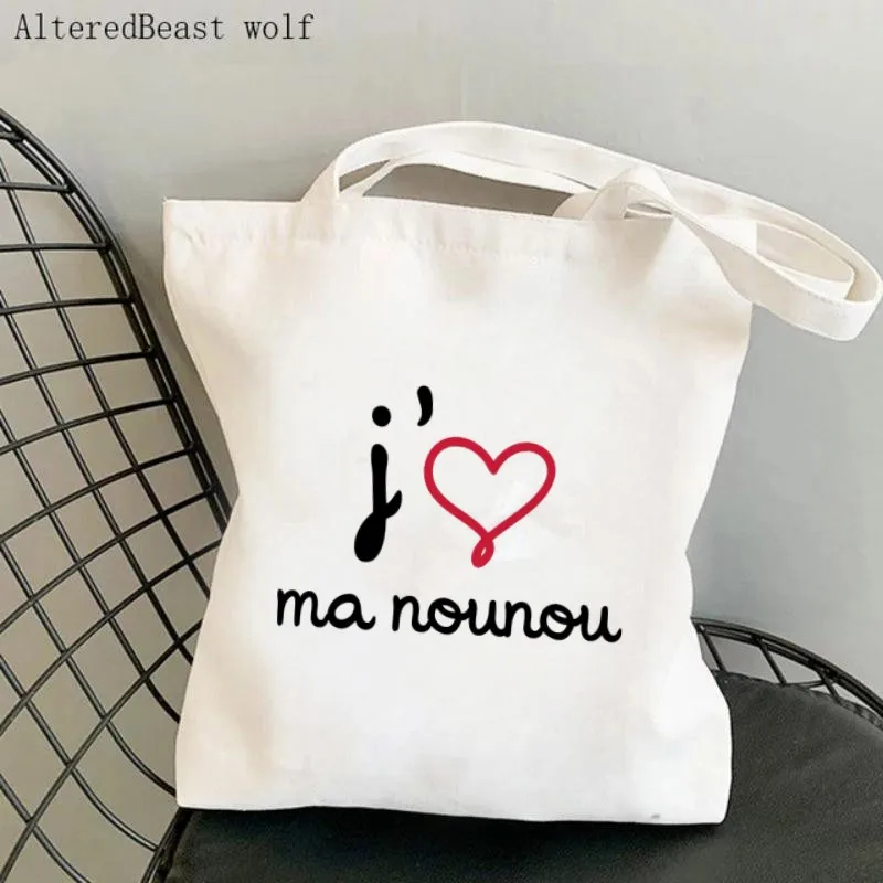 

Women Shopper bag jaime ma nounou mug emaille Printed custom Bag Harajuku Shopping Canvas Shopper Bag girl Tote Shoulder Bag