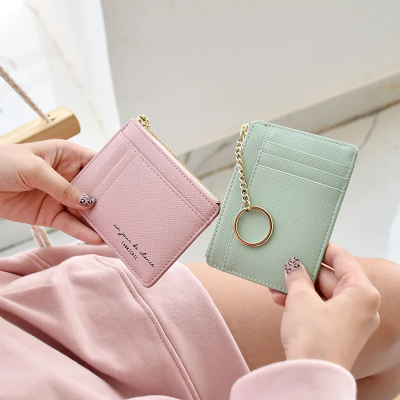 

Женский мини-держатель для карт из ПУ кожи, Симпатичные держатели для кредитных карт, ультратонкий кошелек на молнии, чехол, кошелек для мелочи, брелок, кошельки