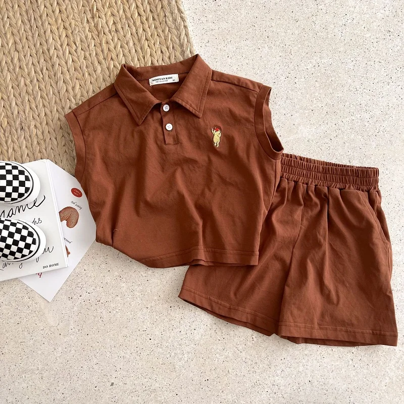 newborn baby clothing set Children's polo shirt boys baby clothes summer lapel short-sleeved T-shirt girls clothes shorts solid color cotton two-piece set baby shirt clothing set