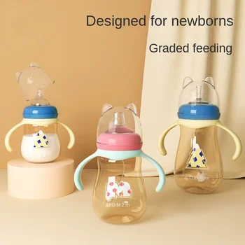 160/240/330ML Baby Bottles Feeding Bottle Baby Wide-caliber Milk Bottle with Straw Handle Newborn Baby Straw Bottle Accessory