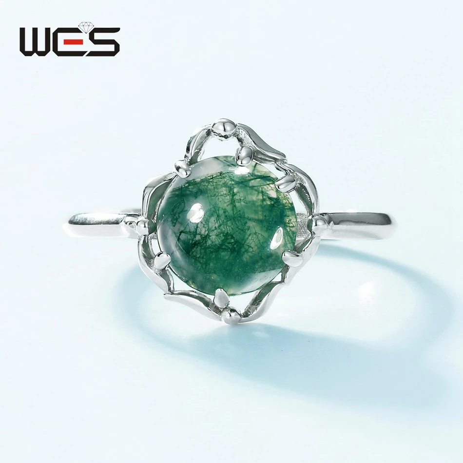 WES 100% 925 Sterling Silver Natural 8*8mm Moss Agate Rings For Woman Gemstone Wedding Fine Jewelry Valentine Gifts Engagement WES 100% 925 Sterling Silver Natural 8*8mm Moss Agate Rings For Woman Gemstone Wedding Fine Jewelry Valentine Gifts Engagement
