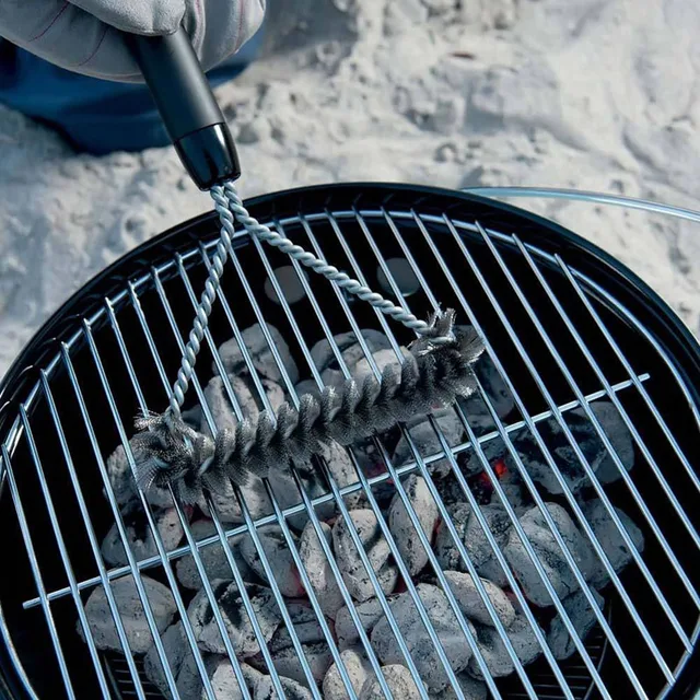12 Hüvelykes Bbq Huzalrács Kefe Háromszög Alakú Rozsdamentes Acél Gyakorlati Tisztítószerszám - Image 4