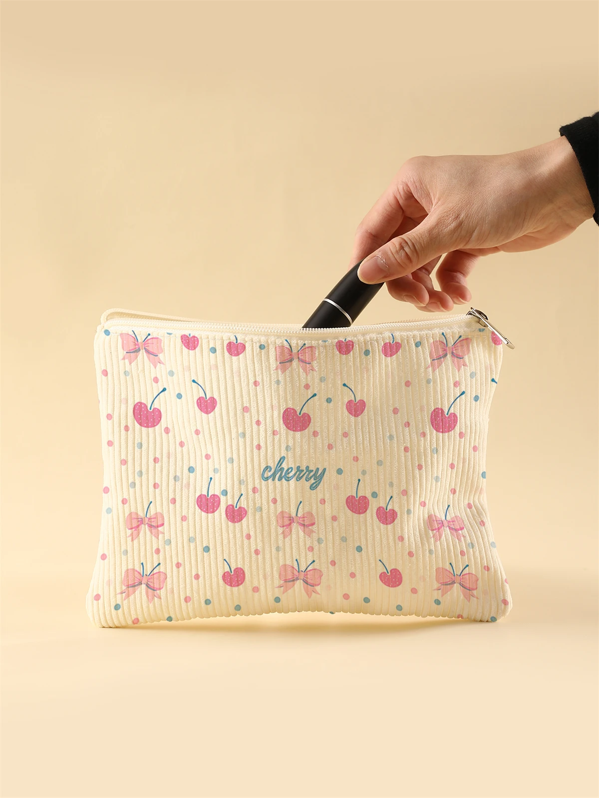 Women's Corduroy Travel Cosmetic Bag Portable Large Capacity Makeup Storage Organizer Zipper Clutch Purse Make up Bag