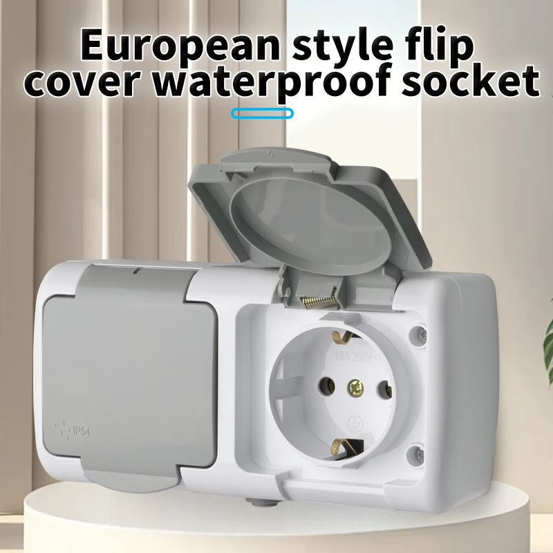 Waterproof European Schuko Socket - Surface Type, IP54 Rated