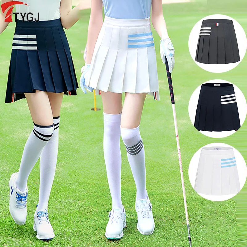 TTYGJ New Golf Women Pleated Skirts School Style Slim Short Skirt A-line Anti Glare Outdoor Sports Short Skirt with Inner