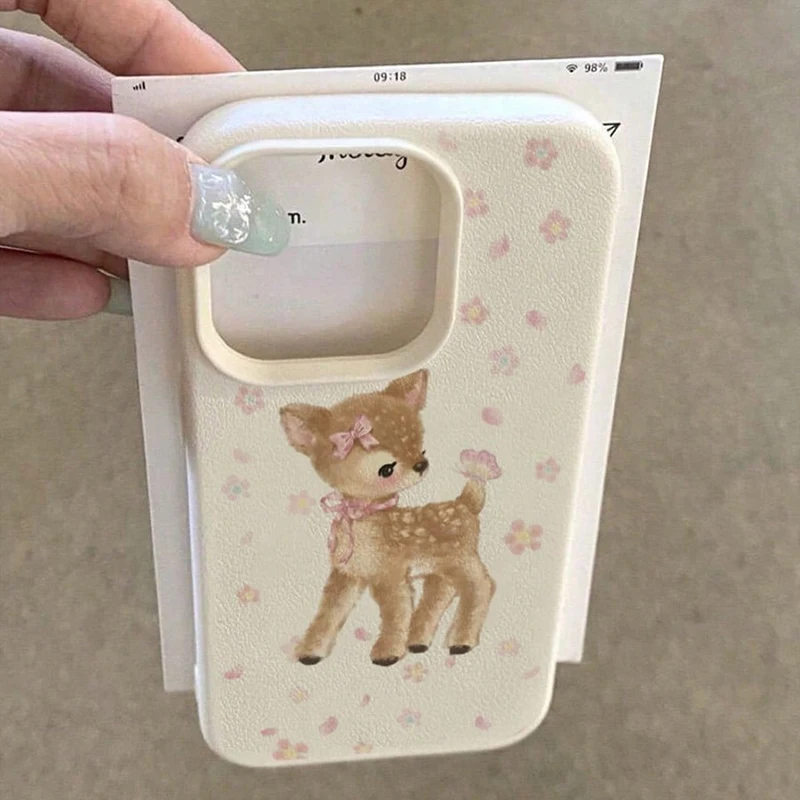 Adorable Deer & Floral TPU Phone Case with Air Cushioning Protection
