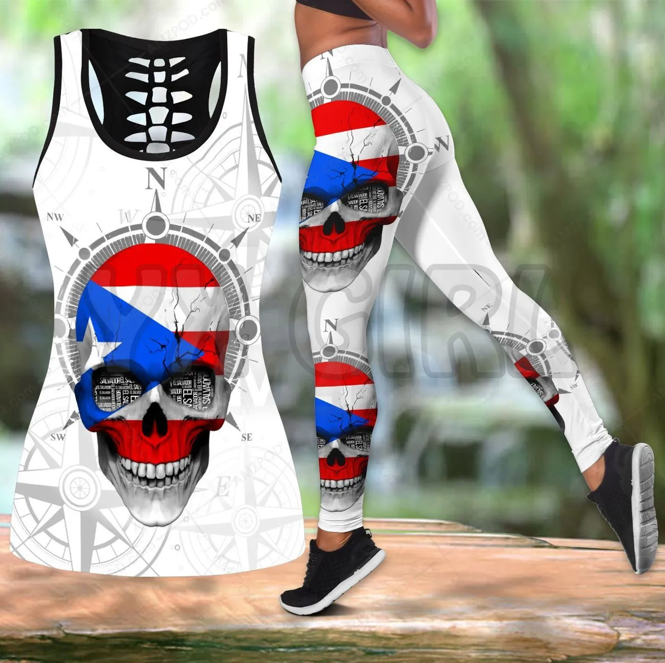 Puerto Rico Flag Skull  3D Printed Tank Top+Legging Combo Outfit Yoga Fitness Legging Women puerto rico maga flower lover 3d all over printed tank top legging combo outfit yoga fitness legging women