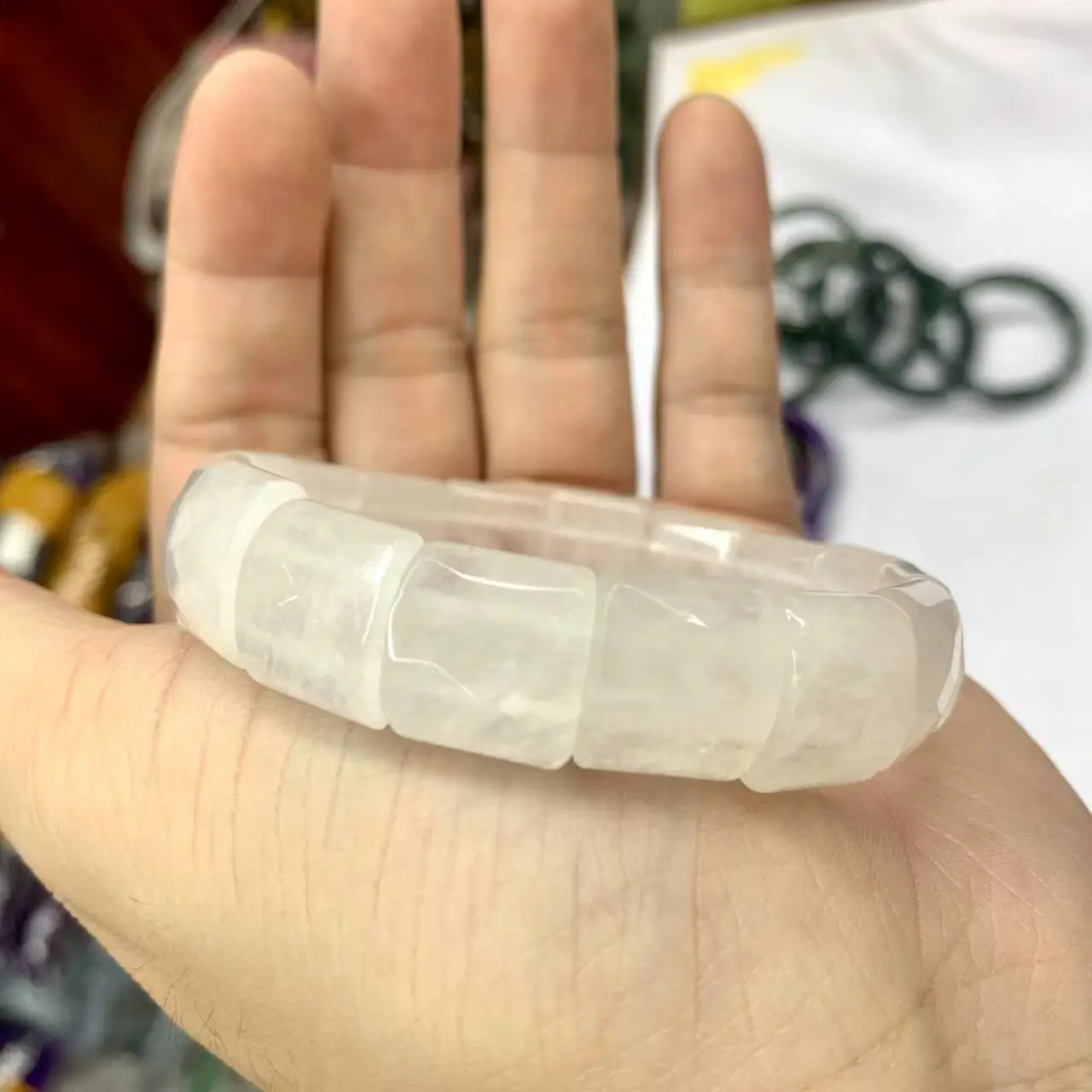 White Cloud Rock Quartz Crystal Stone Bracelet Natural Gemstone