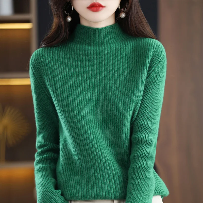 Autumn Winter 2022 New Pure Woolen Sweater Women's Atmosphere Sense Of Wear  With Half Turtleneck Cashmere Sweater Knit Sweater - Pullovers - AliExpress