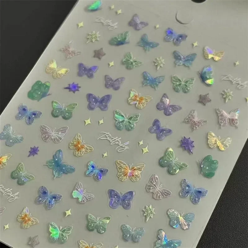 INS 아름다운 나비 진주 광택 레이저 스티커, 소녀 반짝이 전화 케이스 거울, CCD 카메라, DIY 장식 패치, 귀여운 아트 데코