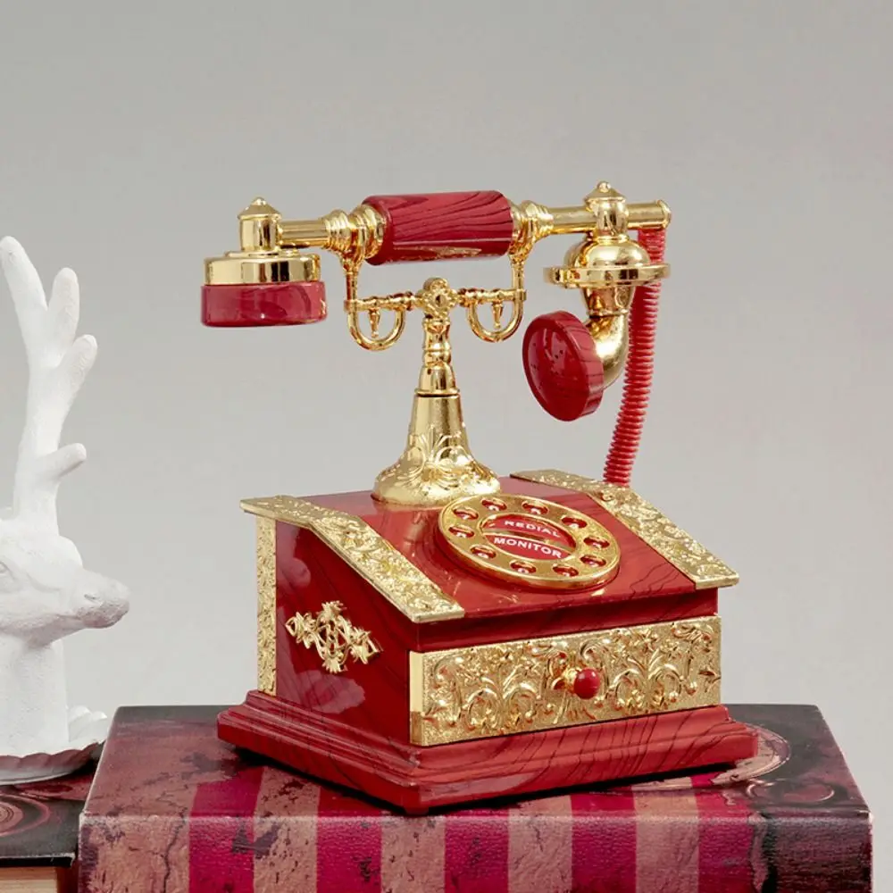 Practical Nostalgic Telephone Music Box Cartoon Classical Dial Phone Model Simulation Music Box Ornaments Porch