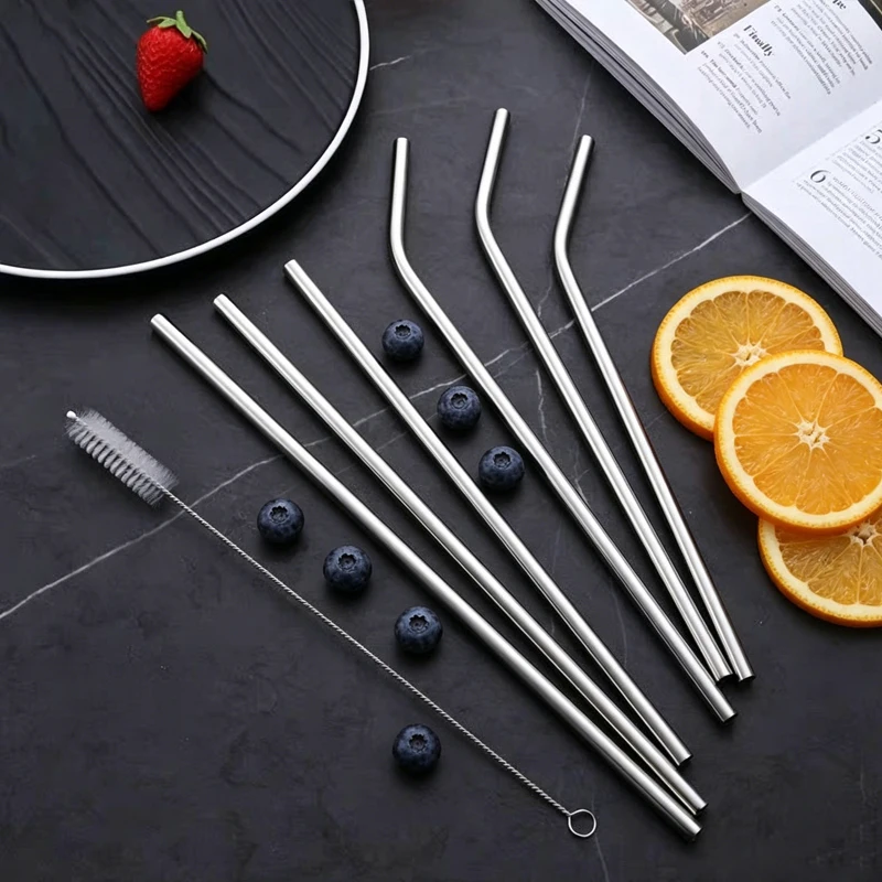 Premium Stainless Steel Reusable Straws Set with Cleaning Brushes - Ideal for Restaurants and Hotels