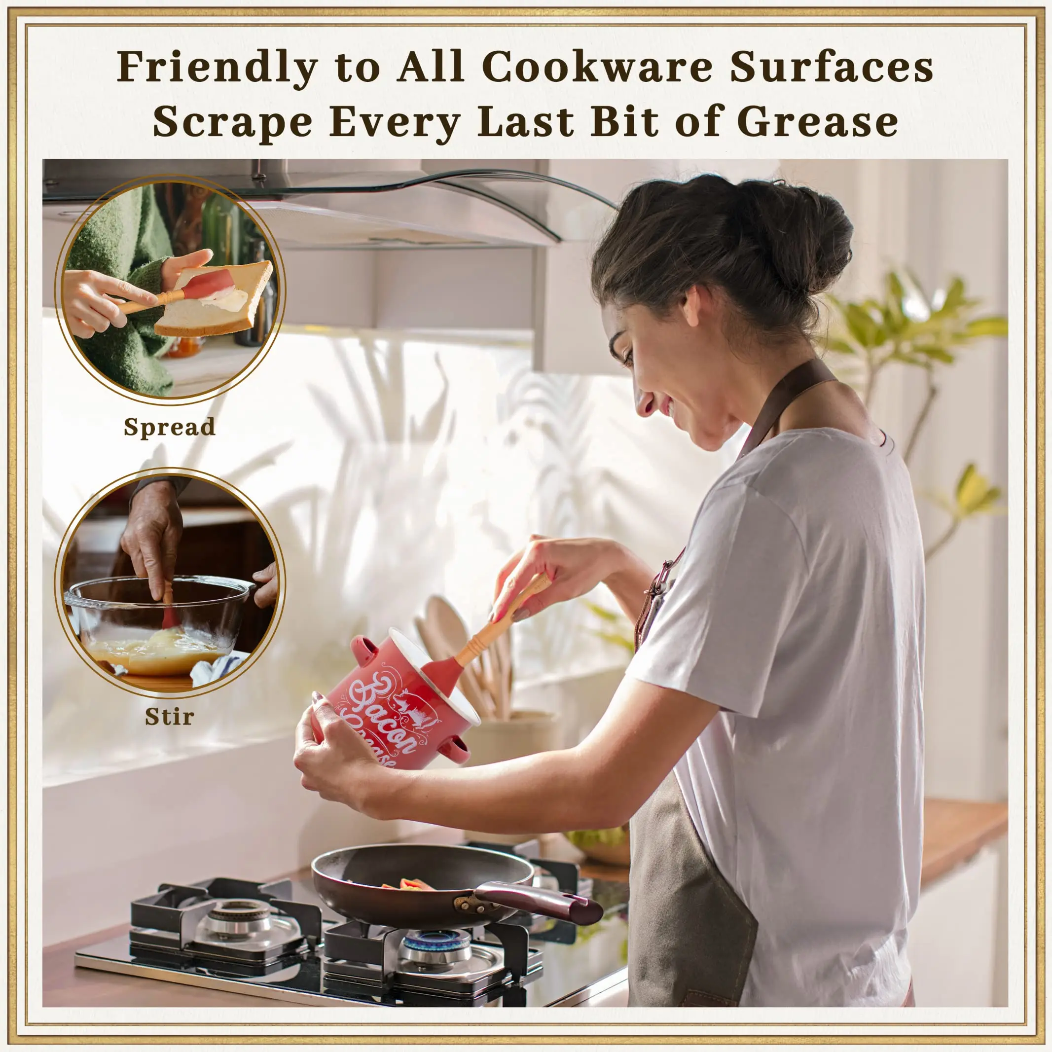 Bacon Grease Container With Strainer And Silicone Spatula 40oz Enamel Cooking Oil Storage Can For Storing Fats Dishwasher Safe